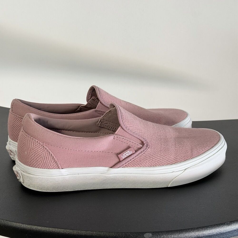 Vans Classic Slip-On Pink Herringbone Sneakers Women’s 9.5 (Men’s 8) Low Top - Picture 2 of 15